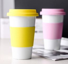 Ceramic Cup Silicone anti-ironing Mugs Home Car Ceramic Cups With Lids Coffee Milk Tea Drinkware Water Bottles GGA2690