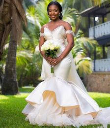 -Luxe Sud African Sweetheart Mermaid Robes De Mariée Perles Plus Taille Arabe Pays Robe de mariée de mariée Noir Girls Vestido de Novia