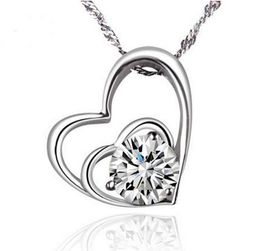 Simple and versatile zircon necklace classic love shape eight heart eight arrow two Heart Pendant Necklace