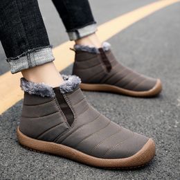 Hot Sale-2019 Fashion Men Winter Shoes Solid Snow Boots Plush Inside Bottom Keep Warm Waterproof Boots Size 48