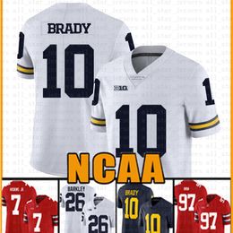 Michigan Wolverines 10 Tom Brady American football Jersey 10 Tom Brady 97 Nick Bosa 26 Saquon Barkley Jerseys men's dult white