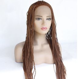 #30 African American Woman Hand Knoted-Braided Lace Hair Wigs Heat Resistant Synthetic Hair Box Braid Lace Front Wigs