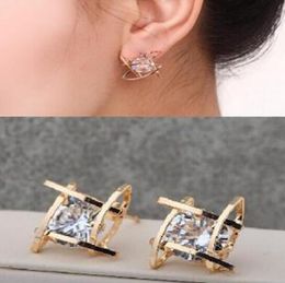 Hot Style European and American popular new square well word copper zircon ear studs fashion classic refined elegance