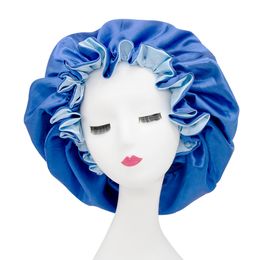 8 Colors Home New large double-layer satin night cap with frill shower hat women round cap chemotherapy cap satin bonnet YD0572