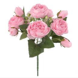 Flores artificiais de seda rosa buquê de rosa para decoração casamento casamento flores decorativas 9 cabeça artificial buquê de casamento rosa flor