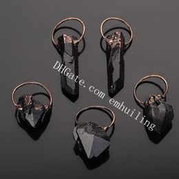 10Pcs Natural Freeform Rough Black Druzy Energy Quartz Point Pendant Copper Electroformed Raw Blac Crystal Pendant for Gothic Jewellery Making