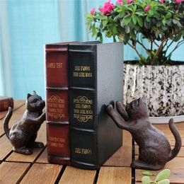 Pair of Vintage Cast Iron Book Ends Bookend Rustic Brown Cats Book Stand Table Desk Study Home Office Decoration Vintage Antique Animal
