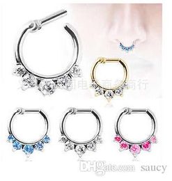 New Arrival Septum Clicker Nose Rings CZ Gem Nose Piercing 316L Stainless Steel Body Jewellery Size 1 2mm263G