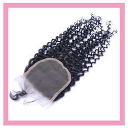 Malaysian 100% Human Hair 4X4 Lace Closure With Baby Hair Products Wholesale Kinky Curly Natural Colour Curly Top Closures