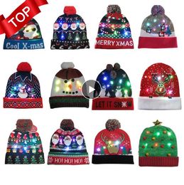 2022 рождественские шляпы фары Дизайн светодиодные рождественские шапки Beanie свитер Рождество Санта Hat Light Up вязаную шапочку для малыша взрослых Для рождественской вечеринки