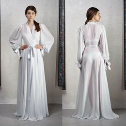 chiffon wedding bathrobes vneck long sleeve ribbon sweep train housewear night gown for women bridesmaid bathrobe pajamas