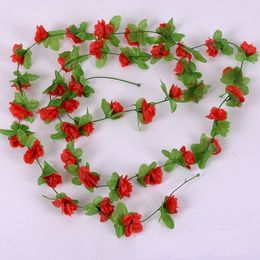 Silk Roses Green Leaves For Home Wedding Decoration Fake leaf diy Hanging Garland Artificial Flower Rattan YD0538