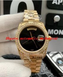 Men Watch Diamond Bezel Black Dial Gold Stainless Steel Bracelet Asia 2813 Automatic Luxury Wristwatch