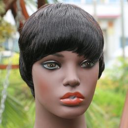 Straight Pixie Cut Bob Wig Machine Made Peruvian Remy Human Hair Glueless Short Wigs With Bangs For Black Women Top Non Lace Wig