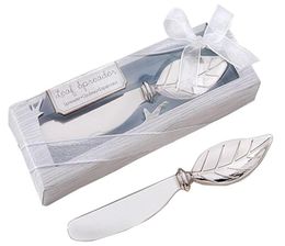 NEW Arrival Leaf Shape Butter Knife Cream Cheese Zinc Alloy Spreader Wedding Party Favors Silver Cake Butter Knife Free Ship