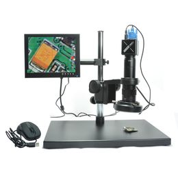 Microscope Camera Full HD VGA 1080P Microscope Industrial Camera 180X C-mount Lens 8 Inch LCD Screen Stand Holder for PCB Repair