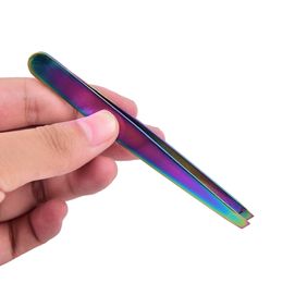 stainless steel colorful eyebow tweezers beauty slanted hair removal of high quality make up tools LJJQ1