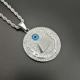 Hip Hop Silver Stainless Steel Pyramid Eye of Horus Freemason Masonic Pendant Blue Evil Eye Crystals Mason Necklace Pendant Jewellery