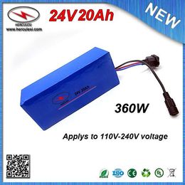 High Quality PVC cased 350W 24V 20Ah Lithium ion Battery for Bike Bicycle with 18650 cell 15A BMS + 2A Charger FREE SHIPPING