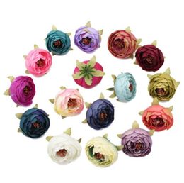 16 Colours Artificial Tea Rose Bud 5CM peony flower head flores for wedding decoration Wreath Scrapbooking DIY Craft Fake Flowers dc099