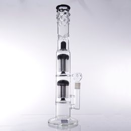 17.9 Inches Hookahs 2 Layers Black Mushroom Inline Perc Oil Burner Glass Water Bongs with 18mm Bowl For Smoking