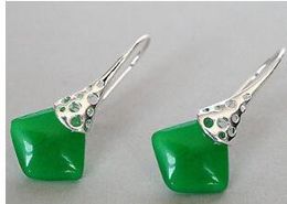 Free Shippig Lady's unique 925 Silver natural green Natural Stone special hook Earrings 11/2"