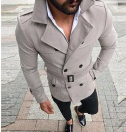 Fashion-Men's Jacket 2019 New Arrival Men's Shirt Lapel Double-breasted Men Clothing Casual Jacket with Belt Stand Collar Long Sleeve Top