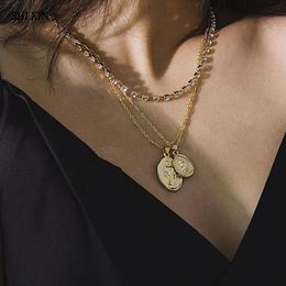 SHIXIN Layered Crystal Chain Necklace For Women Fashion Pendant Necklace Religious Jewelry Neckless Decoration on the Neck