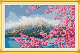 Mount Fuji Japan scenery home decor oil painting ,Handmade Cross Stitch Embroidery Needlework sets counted print on canvas DMC 14CT /11CT