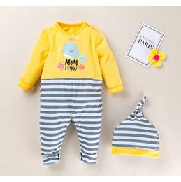 2020 New ins Hot Sale Baby Long Sleeve Printed Jumpsuits 0-24 Month Newborn Infant Cartoon Designer Rompers Cotton Romper +Hat=2PCS/Set
