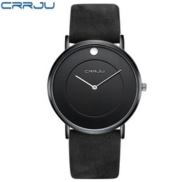 Top Brand CRRJU Hot Sale Men's Watch Ultra Thin Waterproof Swim Sports Wach Men Genuine Leather Strap Casual Quartz Watch