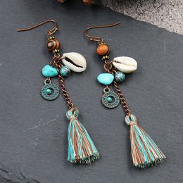 Hot Fashion Jewerly Vintage Shell Wooden Beads Tassels Dangle Earrings Handmade Earrngs S777