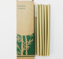 Useful Bamboo Drinking Straws Reusable Eco Friendly Party Kitchen + Clean Brush 13pcs/set SN1169