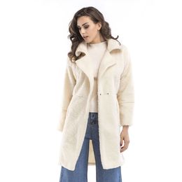 QNPQYX New Winter Thicken Warm jackets Women Long Furry Coat Elegant Solid Faux Fur Fluffy Jacket Ladies Casual Outerwear White