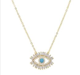 8k gold plated Turkish evil eye necklace lucky girl gift Baguette cubic zirconia turquoise geomstone top quality evil eye Jewellery GD117