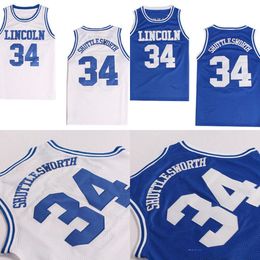 Custom Mens Jesus Shuttlesworth #34 Lincoln He Got Game Movie Basketball Jersey Blue 100% Ed Basketball Jerseys