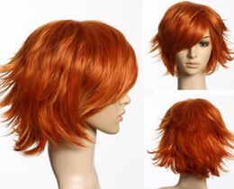 FREE SHIPPIN + + Red Orange short Hair Layered flip out heat-resistant Cosplay Wig