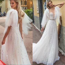 julie vino wedding dresses with beads star sequins spaghetti straps beach wedding gowns backless handmade bride dress vestido de novia