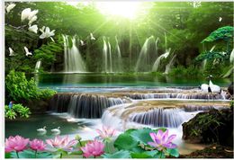 wallpaper for walls 3 d for living room green scenery waterfall wallpapers