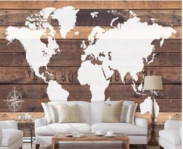 wallpapers for living room Europe and America nostalgic wooden board world map bar coffee shop background wall