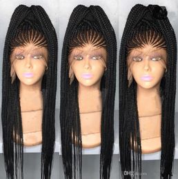 Synthetic Braid Lace Front Wig 10A Grade Braiding Hair Fashion Perruque Box Braids Wig Bandtied Cornorw Braids for Black Women Free Shipping