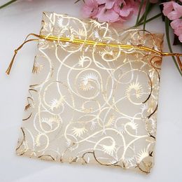 Wholesale wraps 200pcs/Set Organza Bags 9x11 cm Champagne Drawstring Pouches Gift Jewellery Packing Wedding Bags 3.5"x4.3"