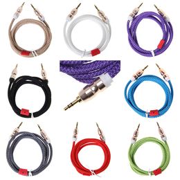 1.5 metre braided bullet audio line 3.5 mm Aux Cable Male to Male Kabel Gold Plug Car Aux Cord for iphone 7 Samsung for speaker 100pcs