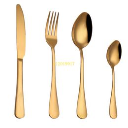 free shipping 100set High-grade Gold Cutlery spoon fork knife tea spoon Matte Gold Stainless Steel Food Silverware Dinnerware Utensil