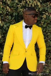 High Quality Yellow Groom Tuxedos Groomsmen Notch Lapel Best Man Blazer Mens Wedding Suits (Jacket+Pants+Tie) H:808