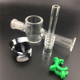 mini glass water pipe with14mm 18mm Quartz Tips Dab Straw Oil Rigs Glass Wax Oil Pipe Dab Rig Bong with Keck Clip Silicone Container