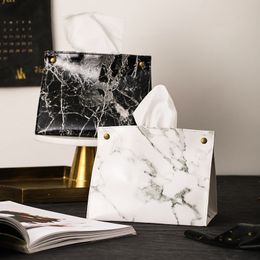 Marble Tissue Box PU Leather Home Car Napkin Paper Container Paper Towel Napkin Case Pouch Home Decor