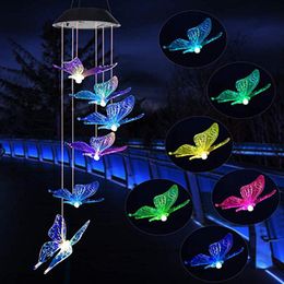 Solar Power Wind Chime Lamp Halloween Pumpkin Decor Light Interesting Gifts Color Changing Skull WindChime for Garden Patio Yard