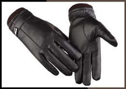 Fashion- PU gloves Luokou touch screen windproof sheepskin pattern warm plus velvet thickening driving touch screen gloves