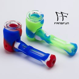 Mini Silicone Spoon Hand Pipe Herbal Smoking Hammer With Glass Tube&Glass Bowl Or Use With Banger Nail For wax Filter Silicon Rigs